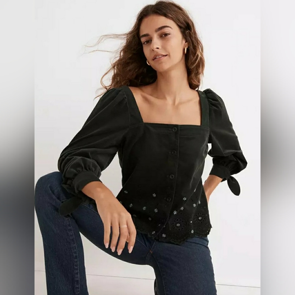 Madewell Corduroy Eyelet Green Top